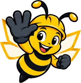 BuilderBuzz bee mascot in a hard hat, high five pose