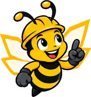 BuilderBuzz bee mascot in a hard hat, idea pose
