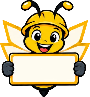 BuilderBuzz bee mascot in a hard hat, welcome aboard pose